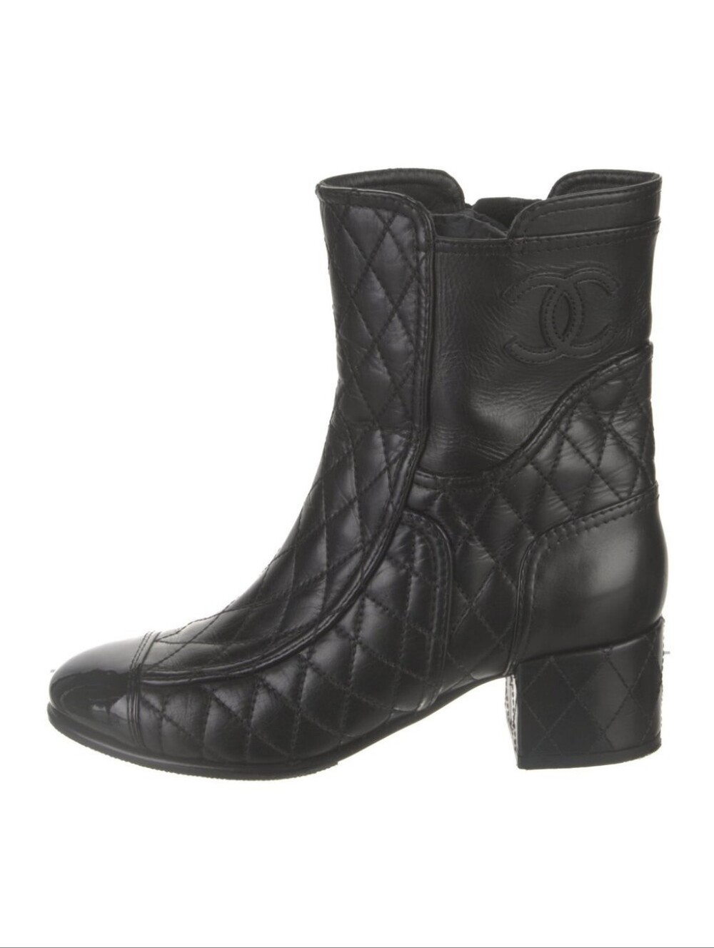 Chanel Lambskin Mid-Calf Moto Boots in black